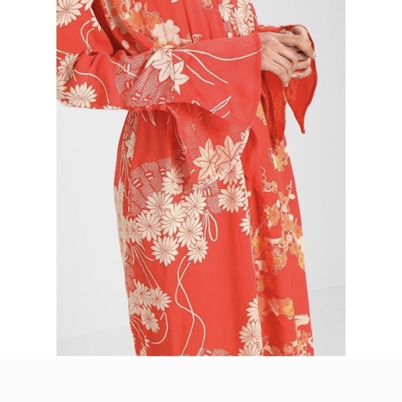 Free People Coral and Cream Floral Wrap Dress - Picture 3 of 9